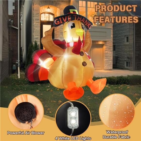 6FT Inflatable Turkey Thanksgiving Outdoor Decoration...
